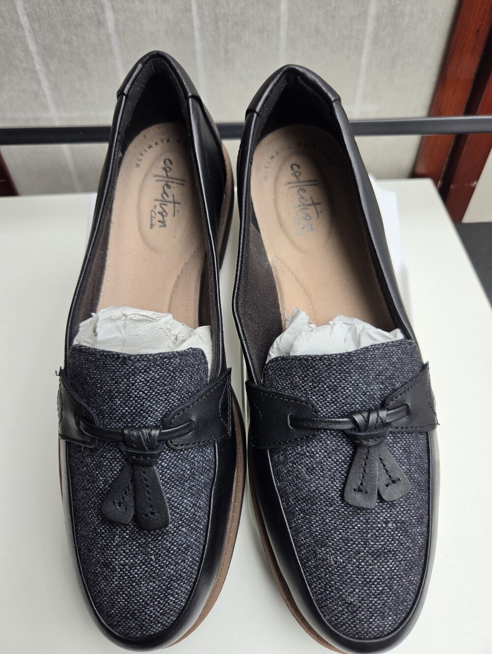 Clarks RaisieFoster Tweed Tassel Loafers Dark Academia Preppy Office Comfort 8.5